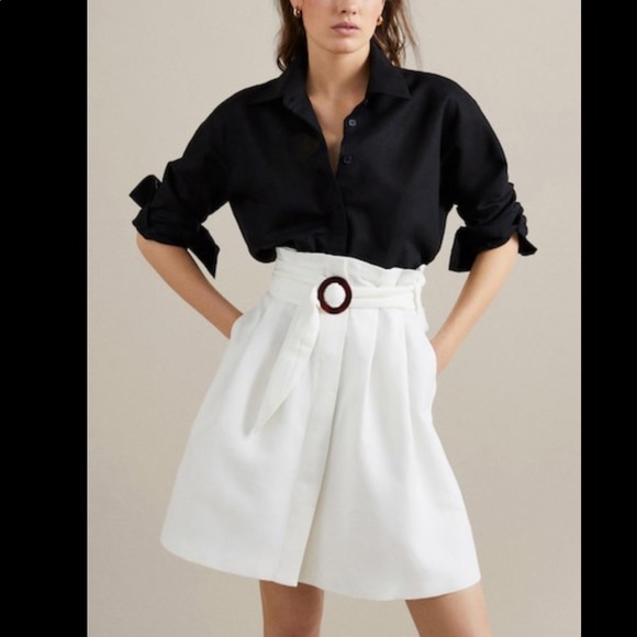 Zara Dresses & Skirts - Darted white linen cotton skirt with belt. NWT